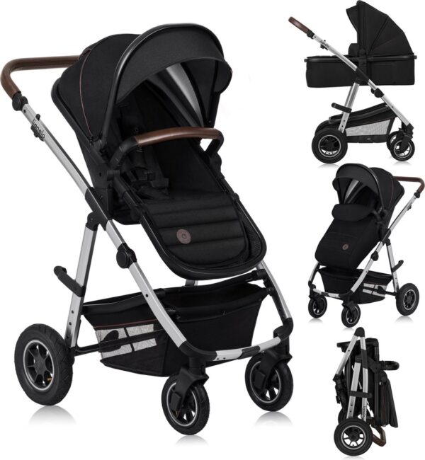 Ratini.lv | AMBER 2IN1 bērnu ratiņi krāsa BLACK SILVER bilde #1