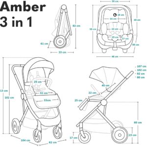 Lionelo AMBER 3IN1 bērnu ratu komplekts