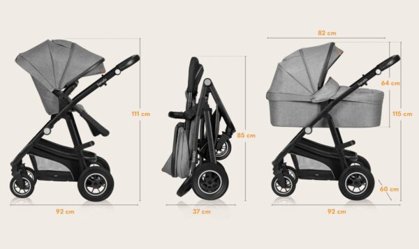 Ratini.lv | Multifunctionali bērnu ratiņi LO-BIANKA 3IN1 krāsa GREY STONE bilde #29