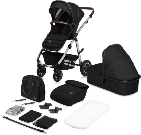 Ratini.lv | AMBER 2IN1 bērnu ratiņi krāsa BLACK SILVER bilde #3