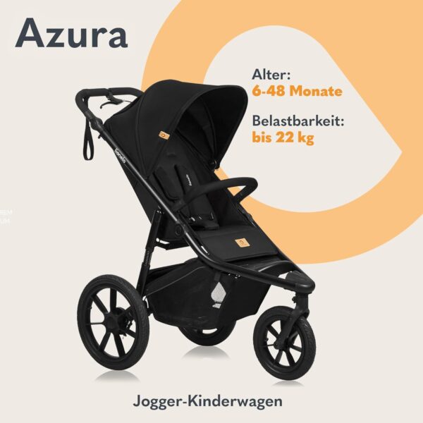Ratini.lv | Azura - universāli trīsriteņu ratiņi ar piepūšamām riepām krāsa BLACK ONYX bilde #25