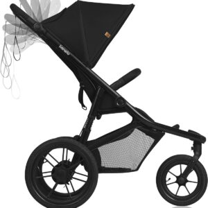 Lionelo Azura bērnu trīsriteņu ratiņi ar piepūšamām riepām krāsa BLACK ONYX