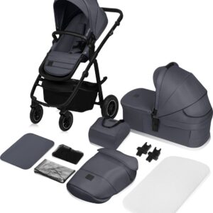 Lionelo AMBER PLUS 2IN1 bērnu ratiņi krāsa GREY GRAPHITE