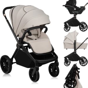 Lionelo MIKA PLUS 3IN1 bērnu ratu komplekts krāsa BEIGE SAND