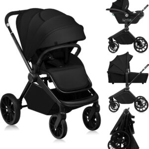 Lionelo MIKA PLUS 3IN1 bērnu ratu komplekts krāsa BLACK ONYX