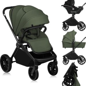 Lionelo MIKA PLUS 3IN1 bērnu ratu komplekts krāsa GREEN OLIVE