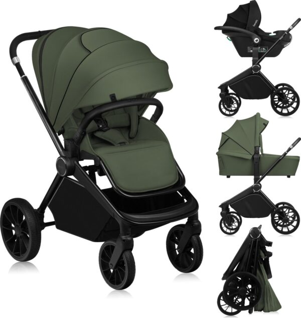 Ratini.lv | MIKA PLUS 3IN1 bērnu ratiņi krāsa GREEN OLIVE bilde #1