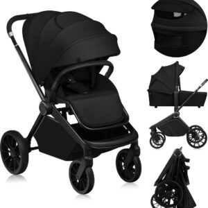 Lionelo MIKA PLUS 2IN1 bērnu ratu komplekts krāsa BLACK ONYX