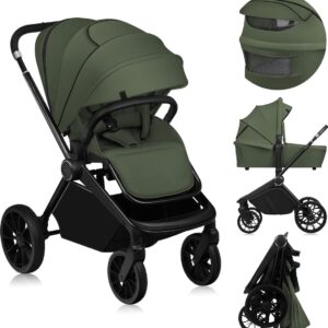 Lionelo MIKA PLUS 2IN1 bērnu ratu komplekts krāsa GREEN OLIVE
