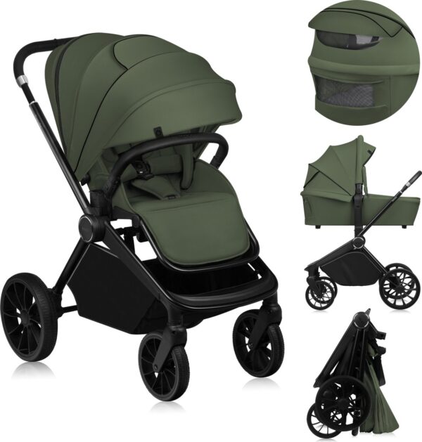 Ratini.lv | MIKA PLUS 2IN1 bērnu ratiņi krāsa GREEN OLIVE bilde #1