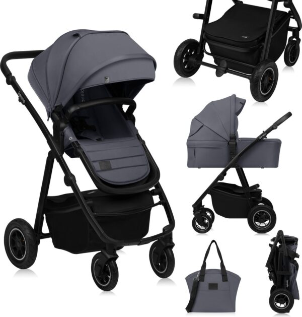 Ratini.lv | AMBER PLUS 2IN1 bērnu ratiņi krāsa GREY GRAPHITE bilde #1