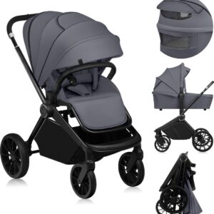 Lionelo MIKA PLUS 2IN1 bērnu ratu komplekts krāsa GREY STONE