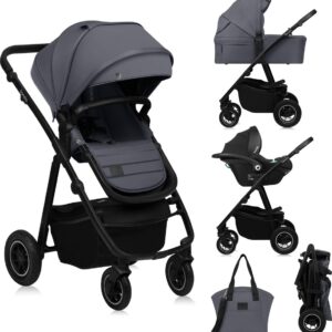 Lionelo AMBER PLUS 3IN1 bērnu ratiņi krāsa GREY GRAPHITE