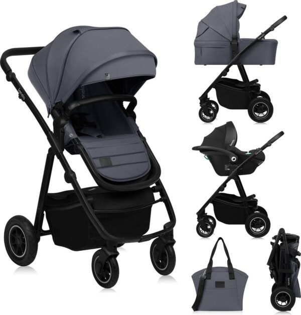 Ratini.lv | AMBER PLUS 3IN1 bērnu ratiņi krāsa GREY GRAPHITE bilde #1