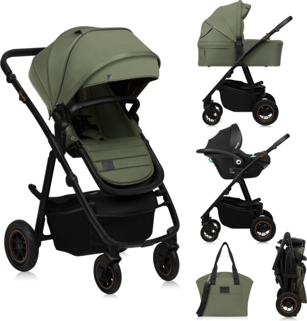 Ratini.lv | AMBER PLUS 3IN1 bērnu ratiņi krāsa GREEN FOREST bilde #1