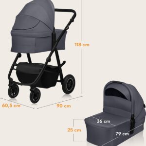 Lionelo AMBER PLUS 3IN1 bērnu ratiņi krāsa GREY GRAPHITE