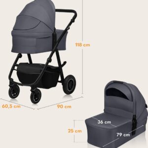 Lionelo AMBER PLUS 2IN1 bērnu ratiņi krāsa GREY GRAPHITE