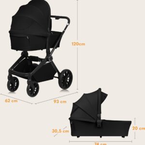 Lionelo MIKA PLUS 2IN1 bērnu ratu komplekts krāsa BLACK ONYX