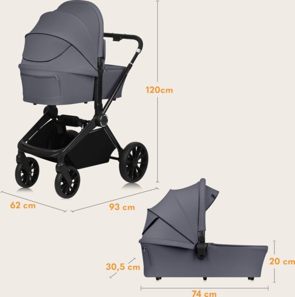 Ratini.lv | MIKA PLUS 2IN1 bērnu ratiņi krāsa GREY STONE bilde #11
