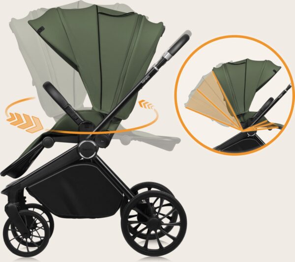Ratini.lv | MIKA PLUS 2IN1 bērnu ratiņi krāsa GREEN OLIVE bilde #5