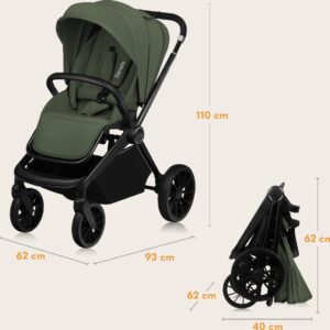 Lionelo MIKA PLUS 3IN1 bērnu ratu komplekts krāsa GREEN OLIVE
