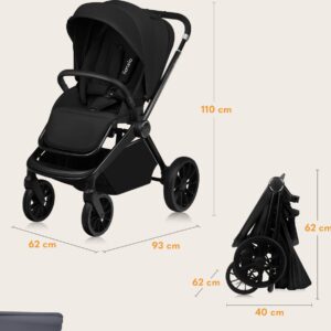 Lionelo MIKA PLUS 3IN1 bērnu ratu komplekts krāsa BLACK ONYX