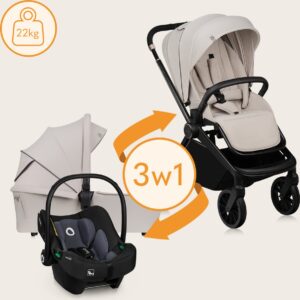 Lionelo MIKA PLUS 3IN1 bērnu ratu komplekts krāsa BEIGE SAND