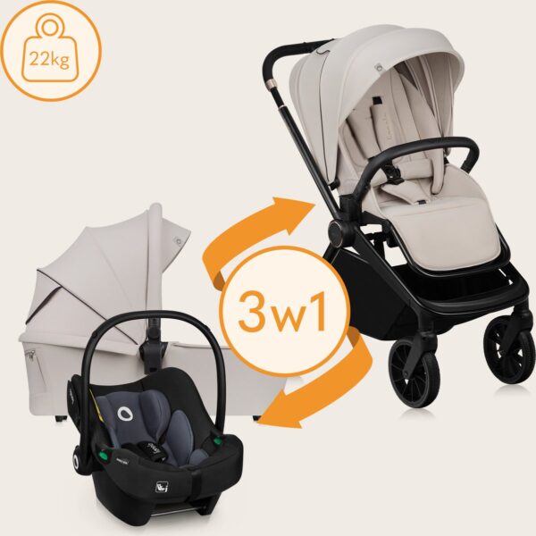 Ratini.lv | MIKA PLUS 3IN1 bērnu ratiņi krāsa BEIGE SAND bilde #3