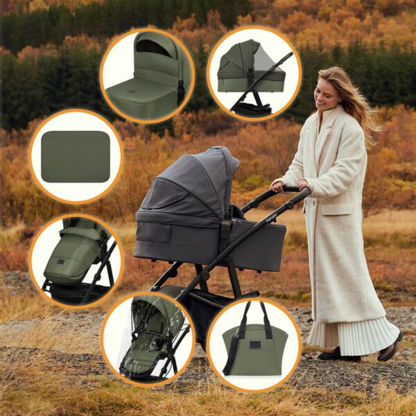 Ratini.lv | AMBER PLUS 2IN1 bērnu ratiņi krāsa GREEN FOREST bilde #43