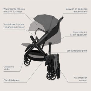 Lionelo JULIE AIR bērnu pastaigu un ceļojumu ratiņi krāsa GREY STONE