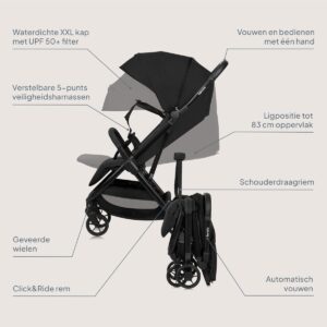 Lionelo JULIE AIR bērnu pastaigu un ceļojumu ratiņi krāsa BLACK ONYX