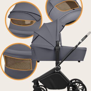 Lionelo MIKA PLUS 3IN1 bērnu ratu komplekts krāsa GREY STONE