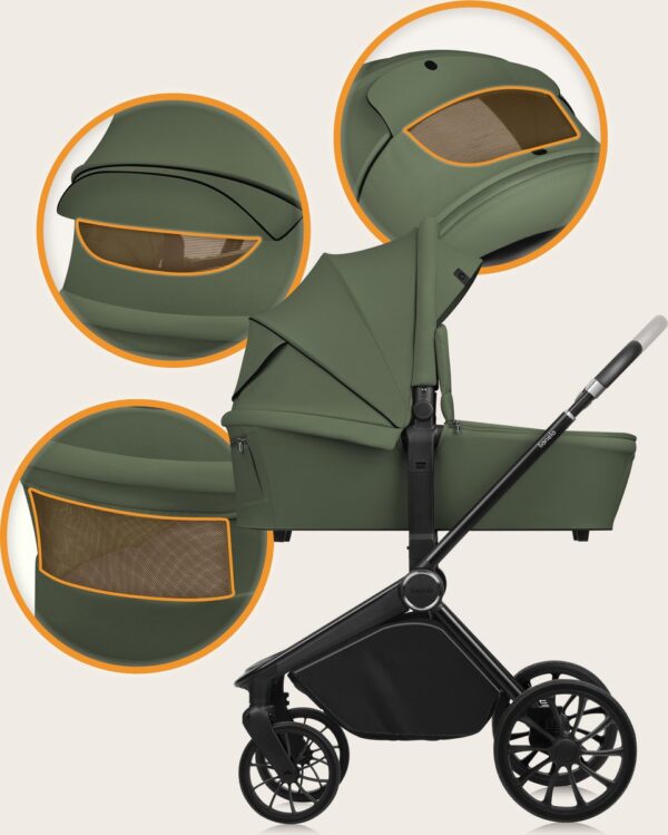 Ratini.lv | MIKA PLUS 2IN1 bērnu ratiņi krāsa GREEN OLIVE bilde #3