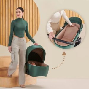 Kinderkraft PRIME 2.0 bērnu ratiņi 3 in 1 krāsa Dark Green