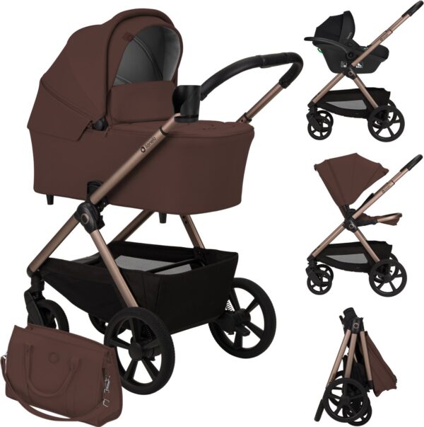Ratini.lv | CARMINE 3IN1 bērnu ratu komplekts krāsa BROWN CHOCOLATE bilde #1