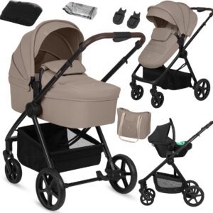 Lionelo GREET 3IN1 bērnu ratu komplekts krāsa BEIGE TAUPE