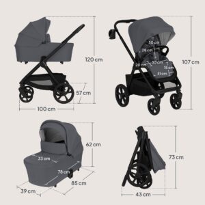 Lionelo CARMINE 2IN1 bērnu ratu komplekts krāsa GREY STONE