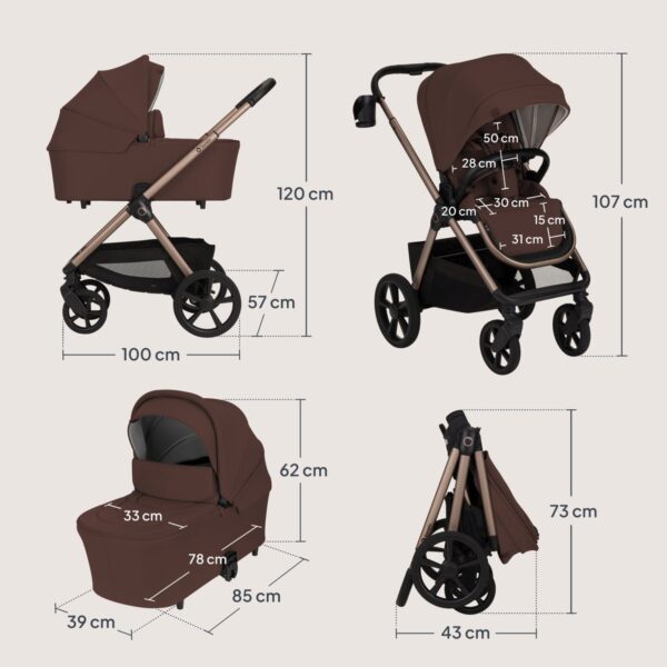 Ratini.lv | CARMINE 2IN1 bērnu ratu komplekts krāsa BROWN CHOCOLATE bilde #31