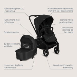 Lionelo FREYA 2IN1 bērnu ratu komplekts krāsa BLACK ONYX