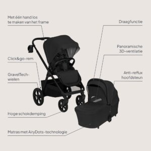 Lionelo CARMINE 2IN1 bērnu ratu komplekts krāsa BLACK ONYX