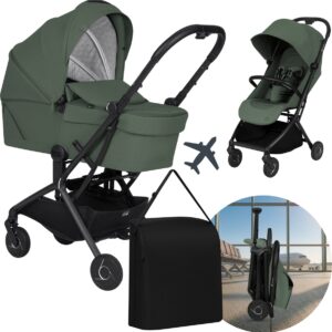 Lionelo SIA FLEX 2in1 bērnu pastaigu un ceļojumu ratu komplekts krāsa Green Emerald