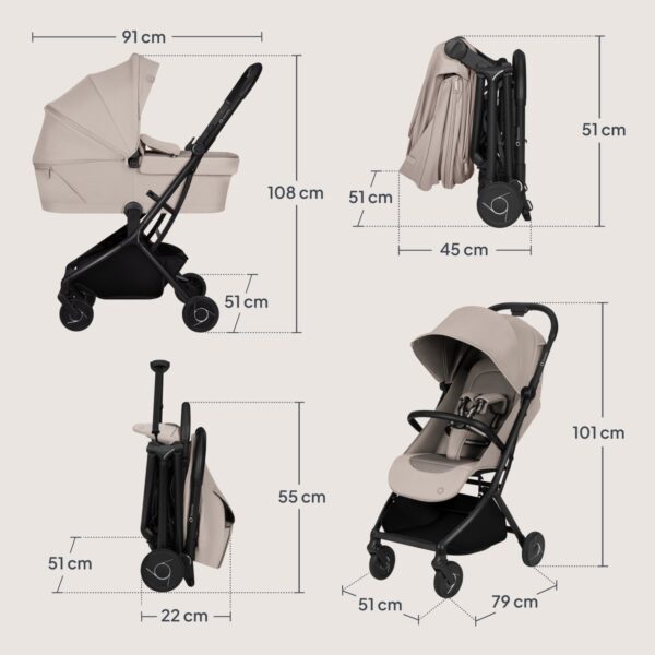Ratini.lv | SIA FLEX 2in1 bērnu pastaigu un ceļojumu ratu komplekts krāsa Beige Sand bilde #33