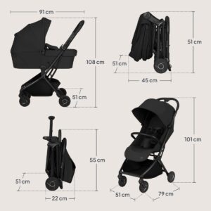 Lionelo SIA FLEX 2in1 bērnu pastaigu un ceļojumu ratu komplekts krāsa Black Onyx