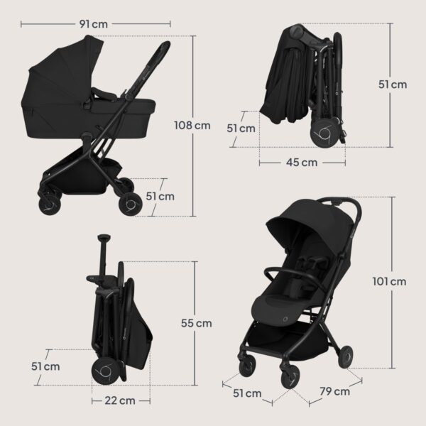 Ratini.lv | SIA FLEX 2in1 bērnu pastaigu un ceļojumu ratu komplekts krāsa Black Onyx bilde #23