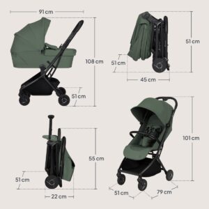 Lionelo SIA FLEX 2in1 bērnu pastaigu un ceļojumu ratu komplekts krāsa Green Emerald