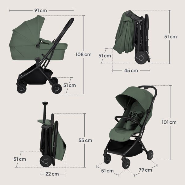 Ratini.lv | SIA FLEX 2in1 bērnu pastaigu un ceļojumu ratu komplekts krāsa Green Emerald bilde #39