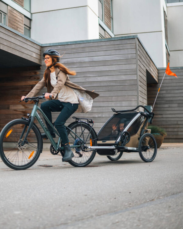 Thule Chariot Cross divvietīgā velosipēdu piekabe bērniem krāsa Khaki