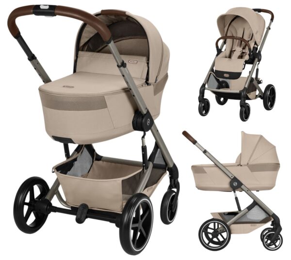 Cybex Balios S LUX Fold 2in1 bērnu ratu komplekts ar salokāmu kulbiņu krāsa Almond Beige