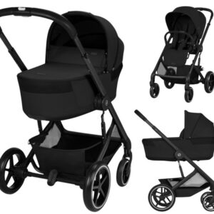 Cybex Balios S LUX Fold 2in1 bērnu ratu komplekts ar salokāmu kulbiņu krāsa Moon Black