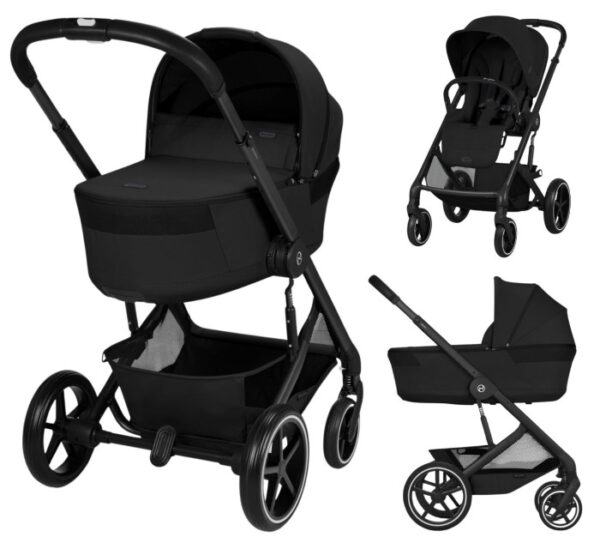 Cybex Balios S LUX Fold 2in1 bērnu ratu komplekts ar salokāmu kulbiņu krāsa Moon Black